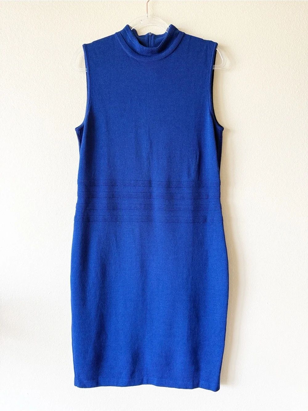 St. John Collection Marie Gray Blue Sleeveless Knit Dress Wool Sz 10